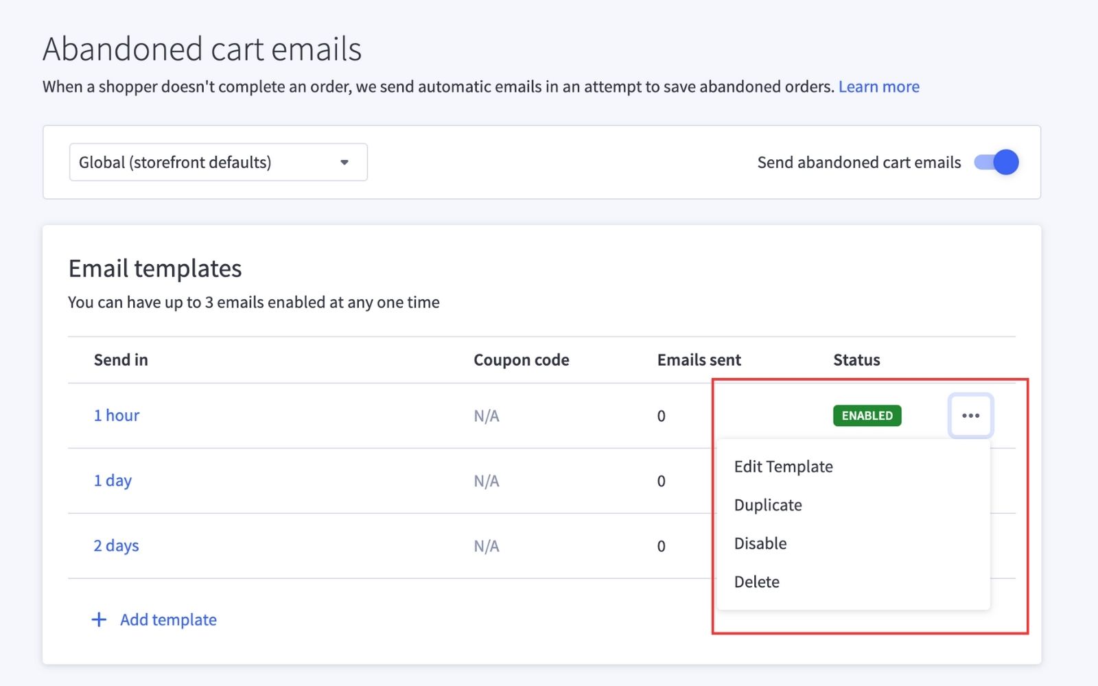 enable and disable templates